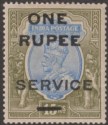 Click for more photos and details India 1925 KGV Official 1r on 15r Blue + Olive Surcharge Unused SG O102 cat £20