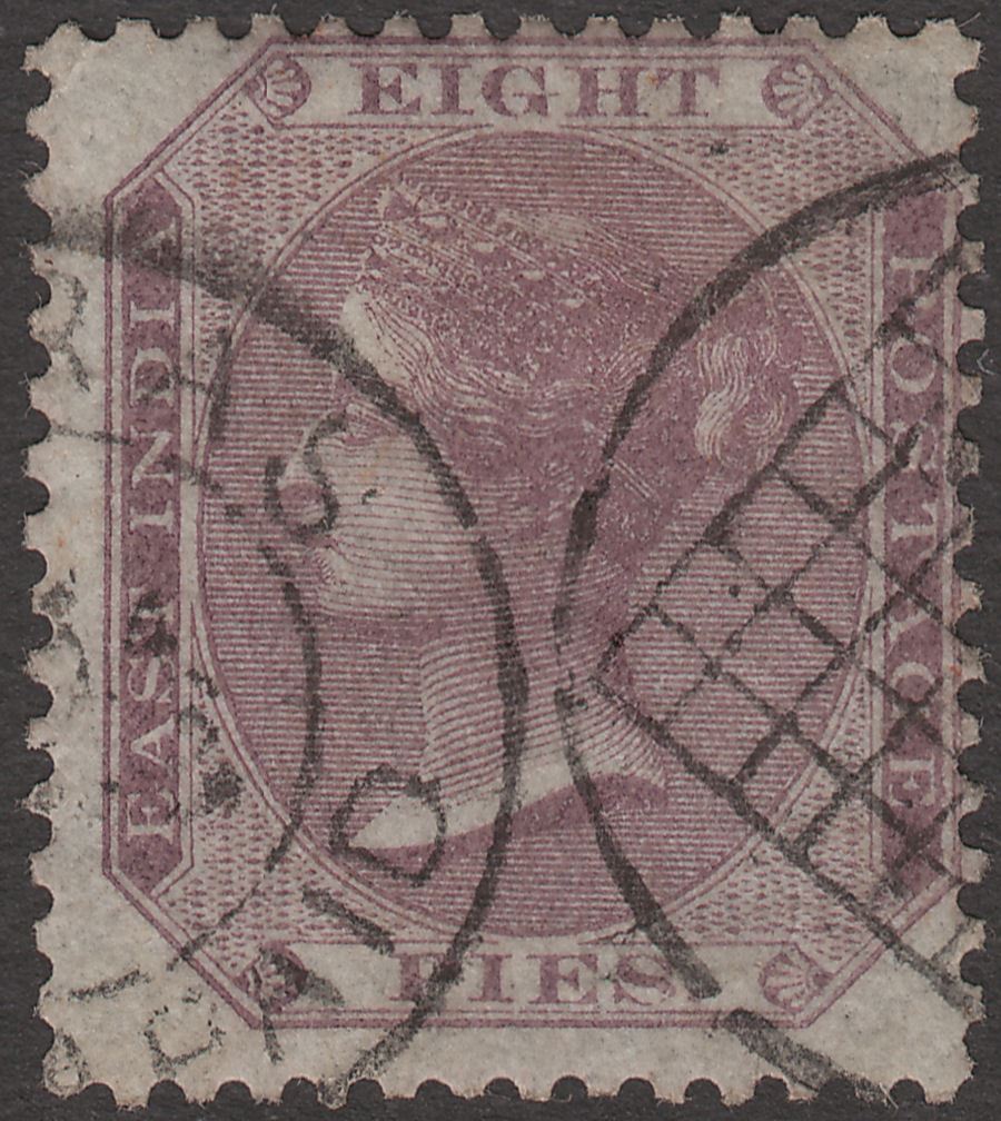 India 1860 Queen Victoria 8p Purple on Bluish Paper Used SG51 cat £140