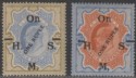 Click for more photos and details India 1925 KEVII Official 1r on 15r, 1r on 25r Surcharge Mint SG O99-O100