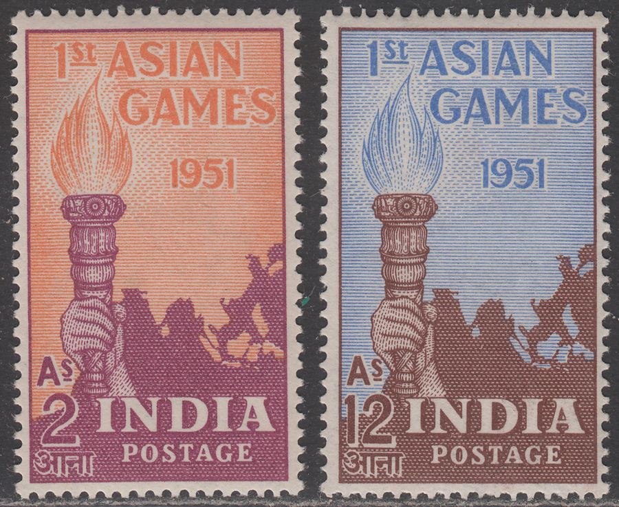 India 1951 First Asian Games 2a + 12a Mint SG335-336 cat £20 UMM
