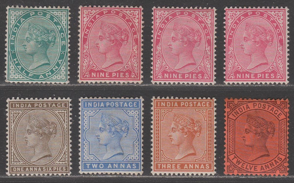 India 1882-90 Queen Victoria wmk Star Part Set to 12a Mint