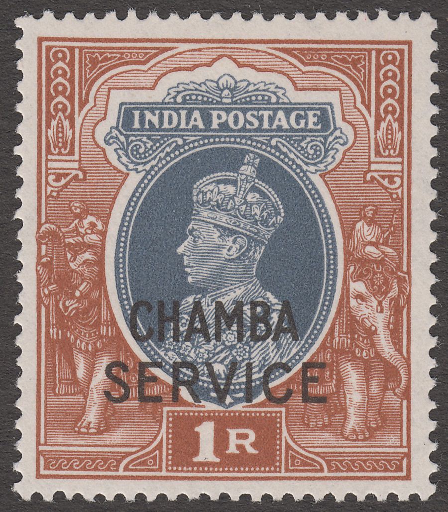Indian States Chamba 1942 KGVI 1r Grey + Red-Brown Service Overprint Mint SG O83