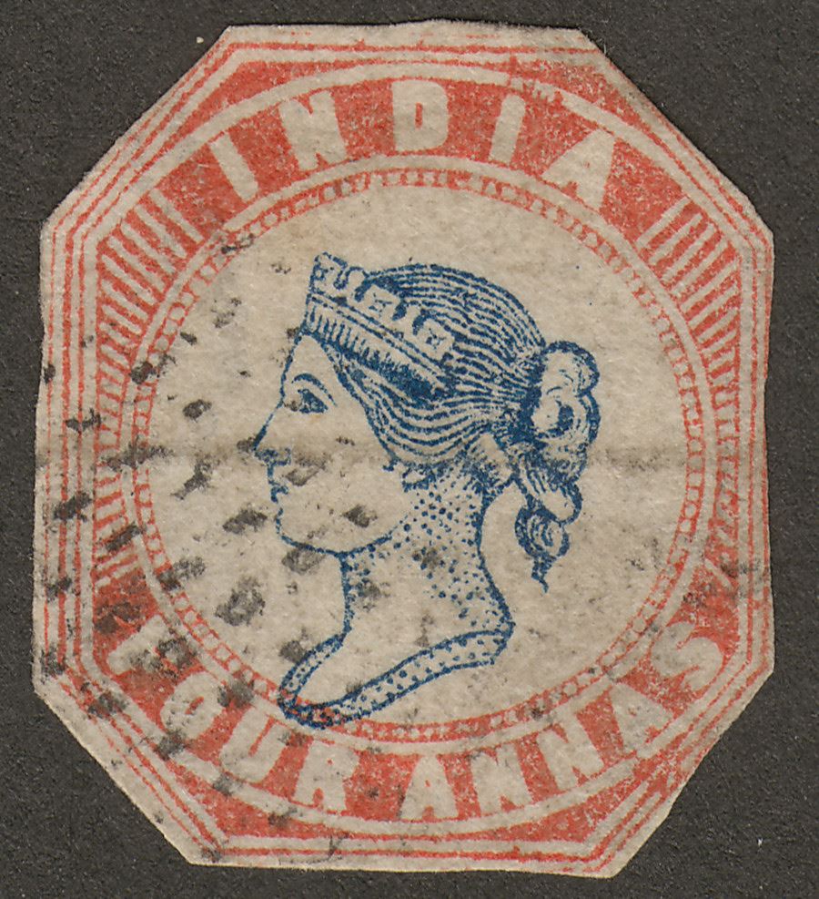 India 1854 QV 4a Indigo and Red Die II Frame I Used SG20 cat £700 Cut To Sh