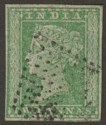 Click for more photos and details India 1854 Queen Victoria 2a Green Imperf Used SG31 cat £50 four margins w thin