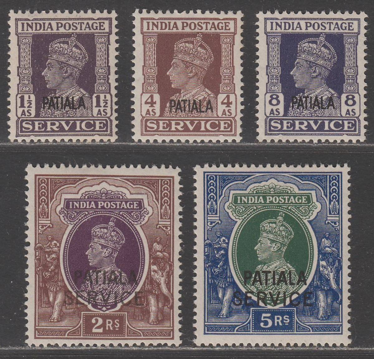 Indian States Patiala 1939-44 KGVI Official Overprint Part Set to 5r Mint