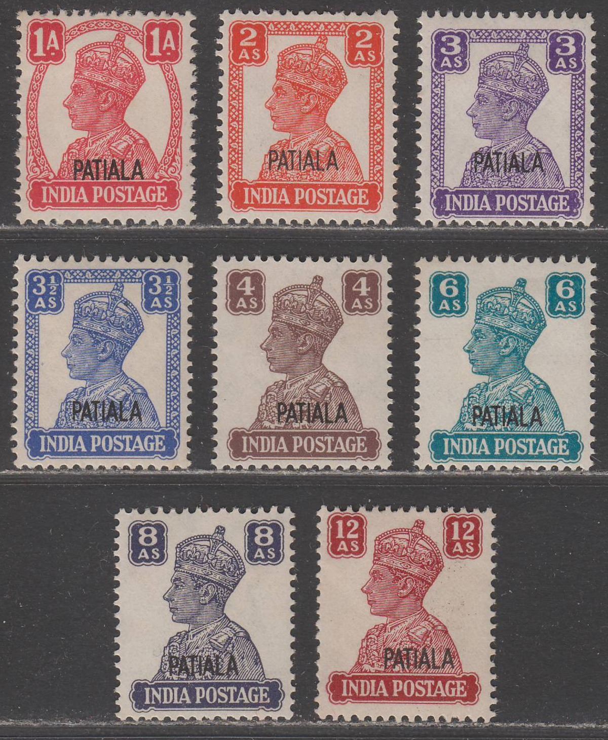 Indian States Patiala 1941-46 KGVI Overprint Part Set to 12a Mint