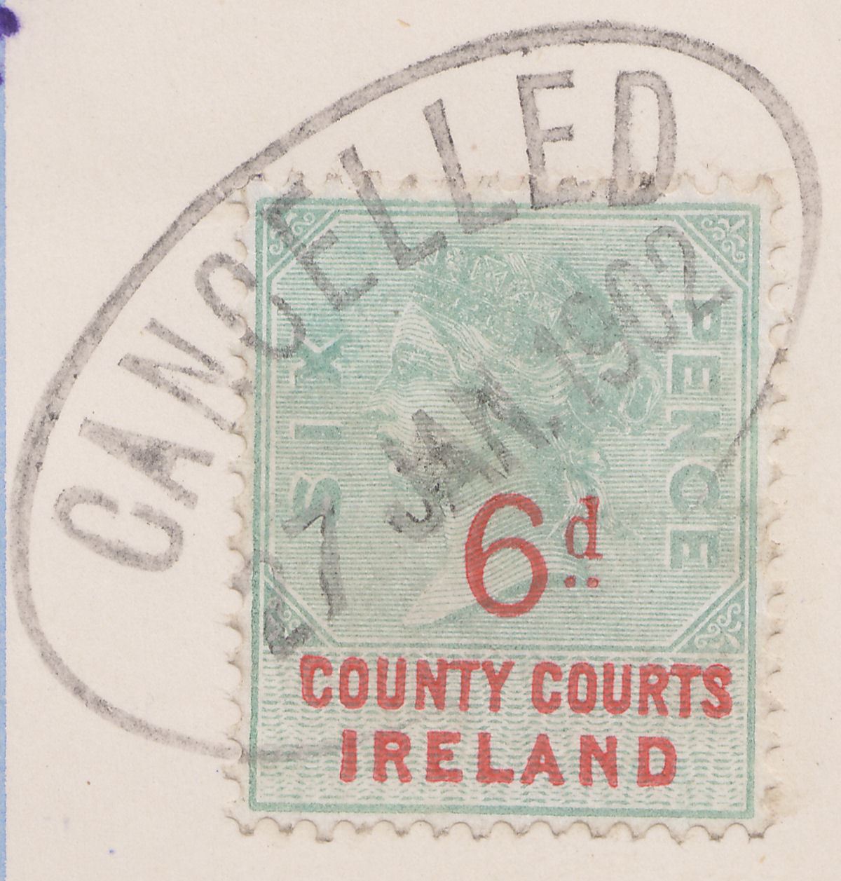 Ireland 1902 QV Revenue County Courts 6d Used on Decree Document BF27