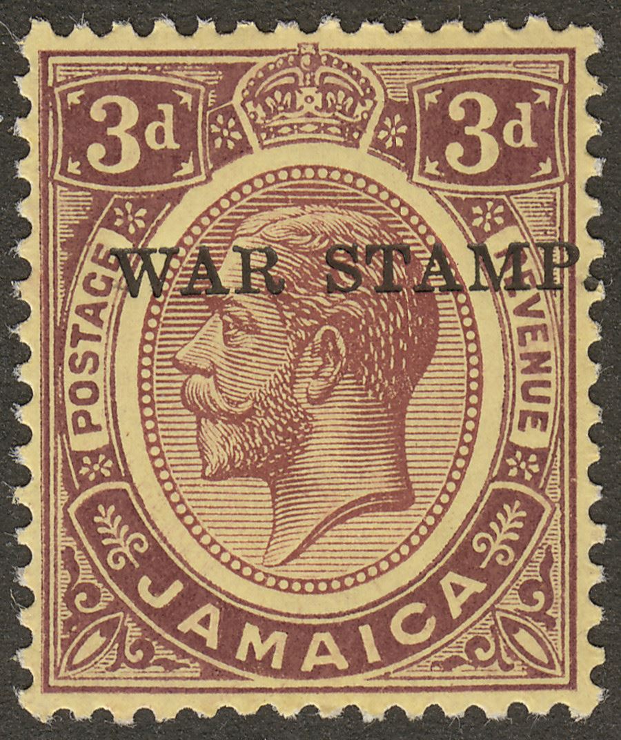 Jamaica 1916 War Tax KGV 3d Purple on Yellow with White Back Mint SG69