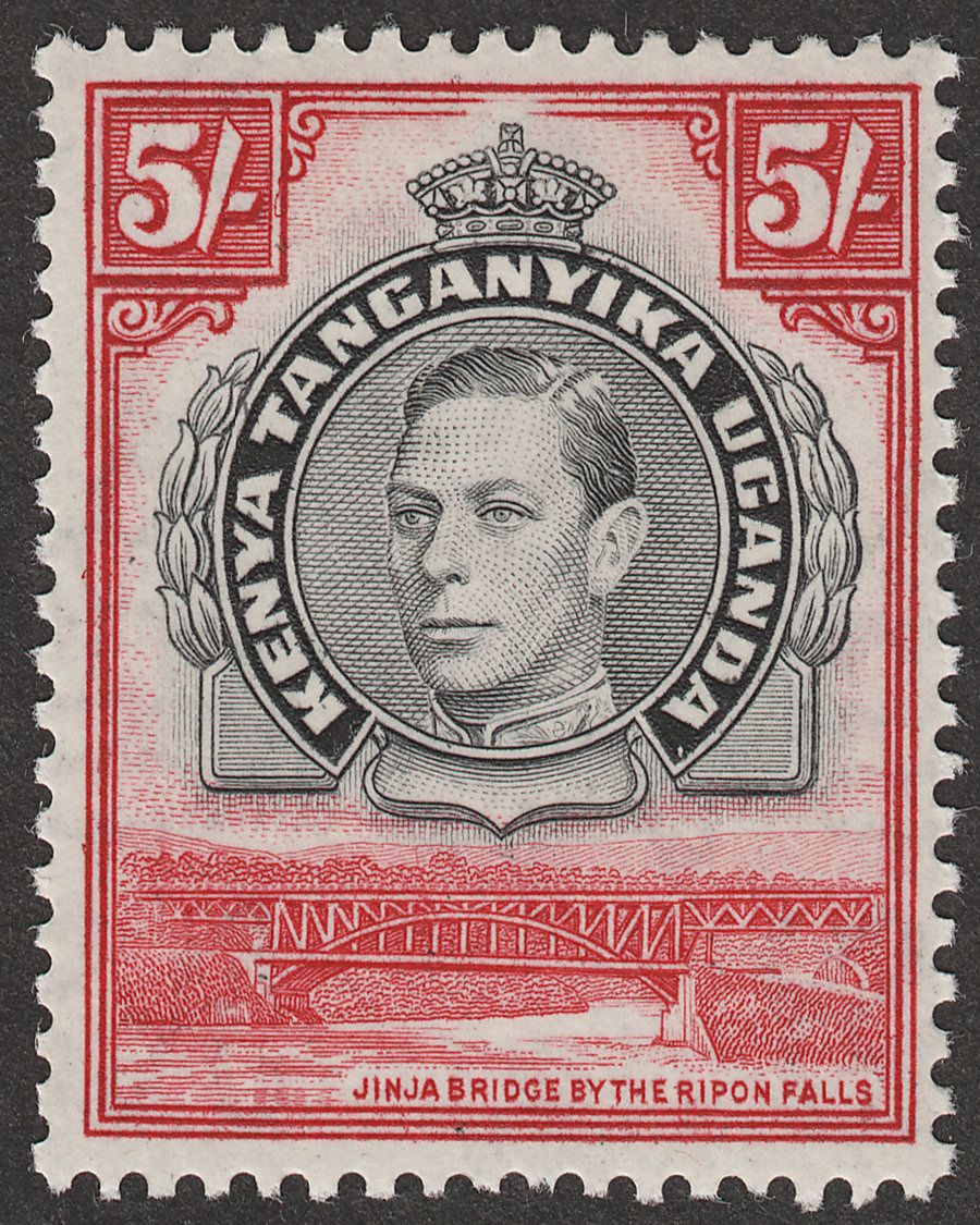 Kenya Uganda Tanganyika 1938 KGVI 5sh Black and Carmine p13¼ Mint SG148