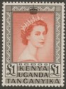 Kenya Uganda & Tanganyika 1954 QEII £1 Brown-Red and Black Mint SG180