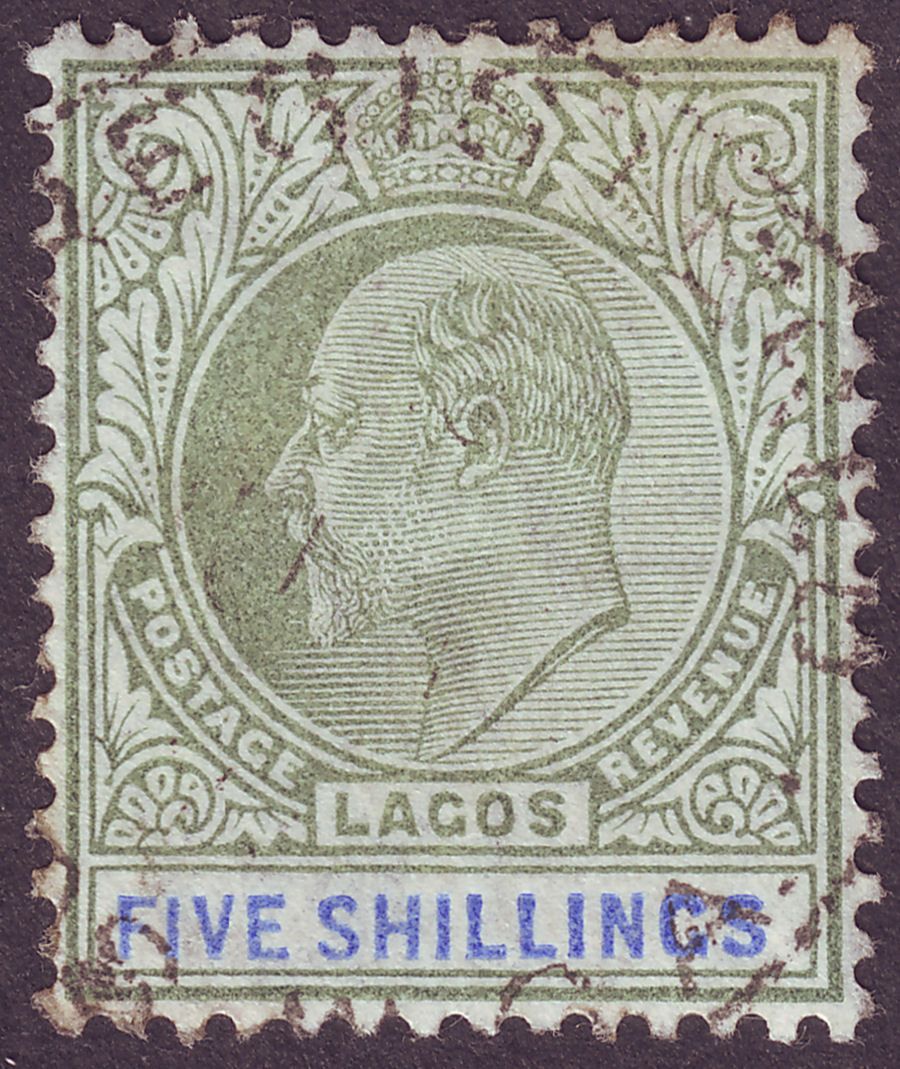 Lagos 1905 KEVII 5sh Green and Blue Ordinary Paper Used SG62