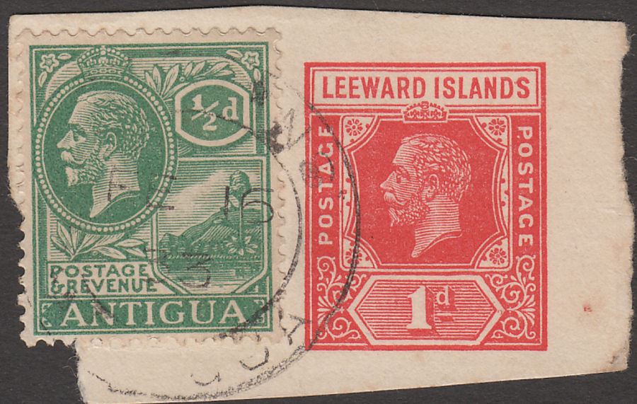 Antigua / Leeward Islands 1933 KGV ½d uprating 1d PS Cutout Combination Piece