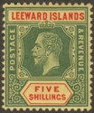 Leeward Islands 1913 KGV 5sh Green and Red on Yellow with White Back Mint SG57a