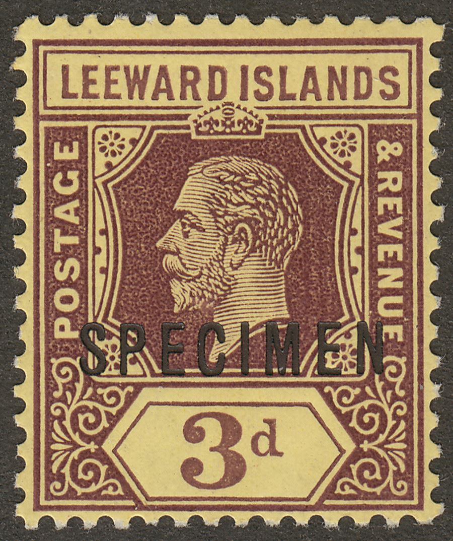 Leeward Islands 1913 KGV 3d Purple on Yellow w White Back SPECIMEN Mint SG51as