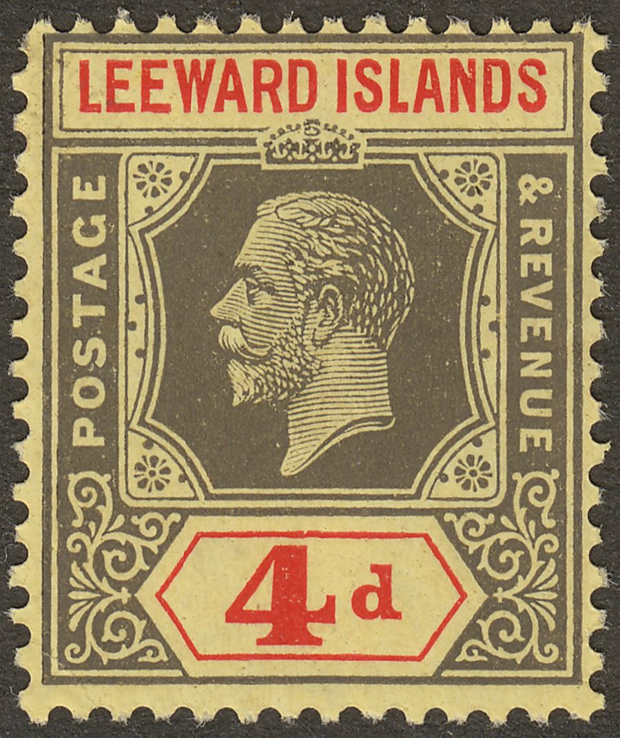 Leeward Islands 1924 KGV 4d Black and Red on Pale Yellow Mint SG70