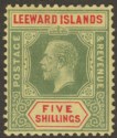 Leeward Islands 1920 KGV 5sh Pale Green and Red on Buff Mint SG57c