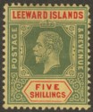 Leeward Islands 1915 KGV 5sh Green and Red on Lemon Mint SG57b