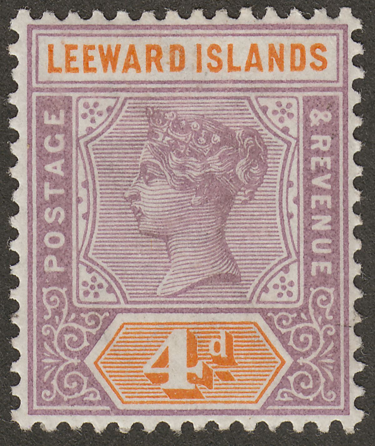 Leeward Islands 1890 QV 4d Dull Mauve and Orange Mint SG4