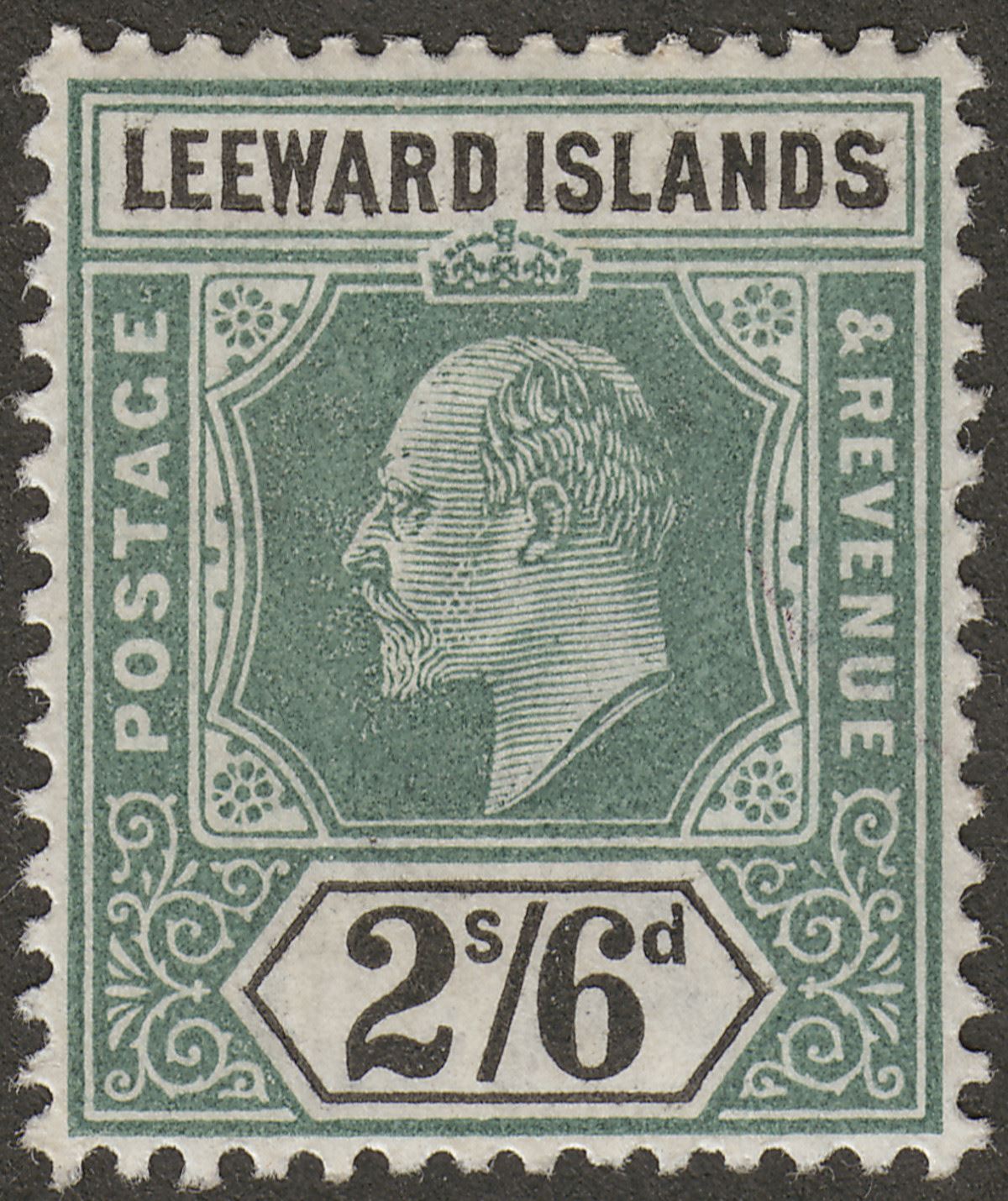 Leeward Islands 1902 KEVII 2sh6d Green and Black Mint SG27