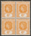 Click for more photos and details Leeward Islands 1954 QEII 6c Yellow-Orange Block with Loop Flaw Mint SG132a