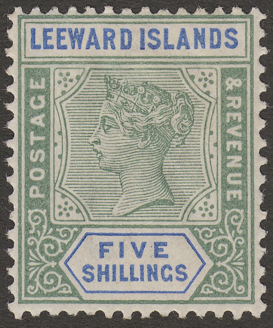 Leeward Islands 1890 QV 5sh Green and Blue Mint SG8