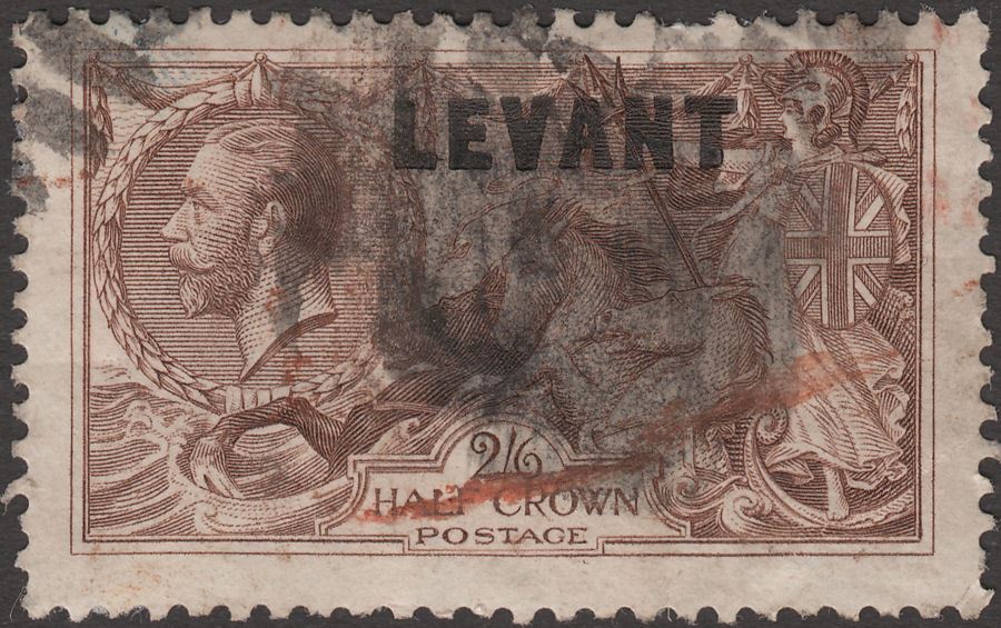British Levant 1921 KGV Seahorse 2sh6d Chocolate-Brn Overprint Used SGL24 c £100