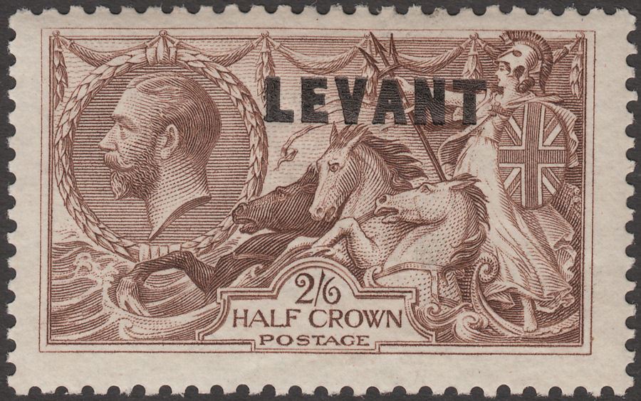 British Levant 1921 KGV Seahorse 2sh6d Chocolate-Brn Overprint Mint SG L24 c £38