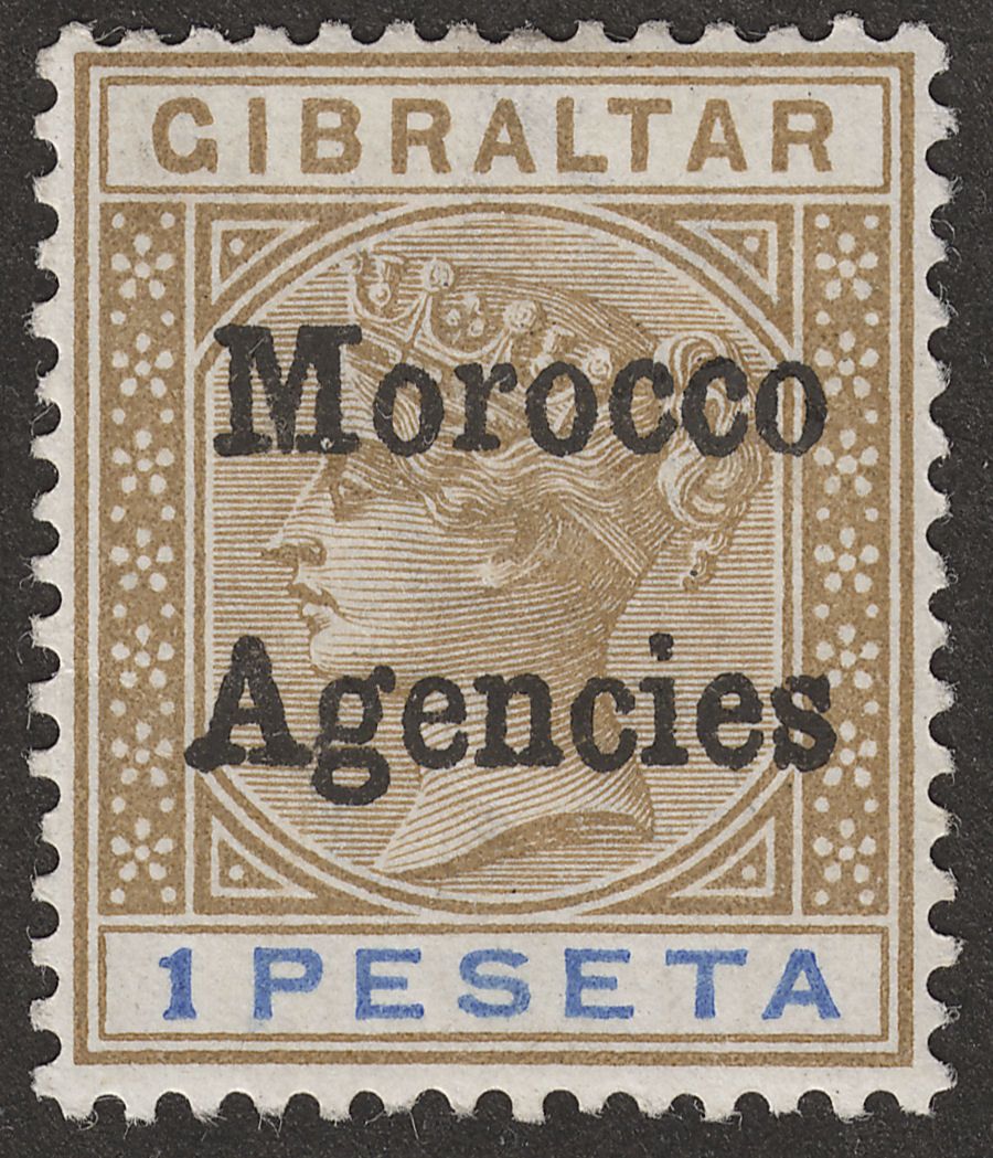 Morocco Agencies 1898 QV Overprint on Gibraltar 1p Bistre + Ultramarine Mint SG7