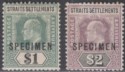 Malaya Straits Settlements 1902 KEVII SPECIMEN Overprint $1, $2 Mint SG119s-120s