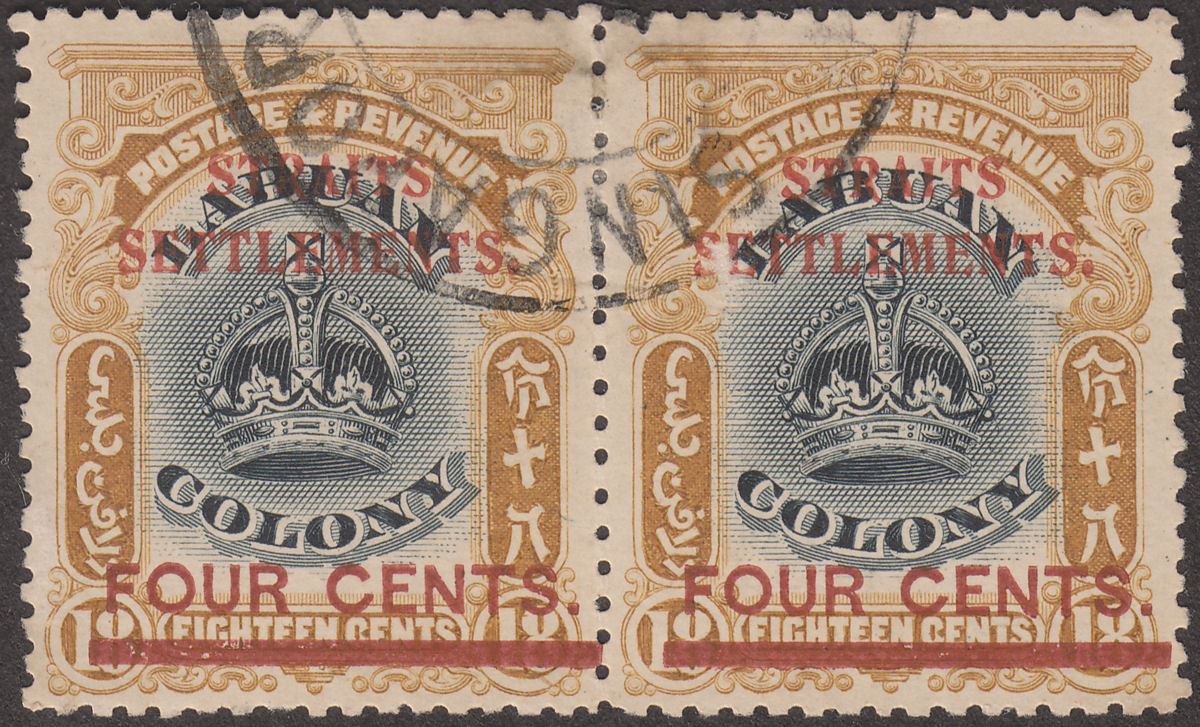Malaya Straits Settlements 1906 KEVII Overprint Labuan 4c on 18c Pair Used SG146