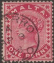 Click for more photos and details Malta 1898 QV 1d Carmine Used with MIGIARRO Postmark Gozo SG22