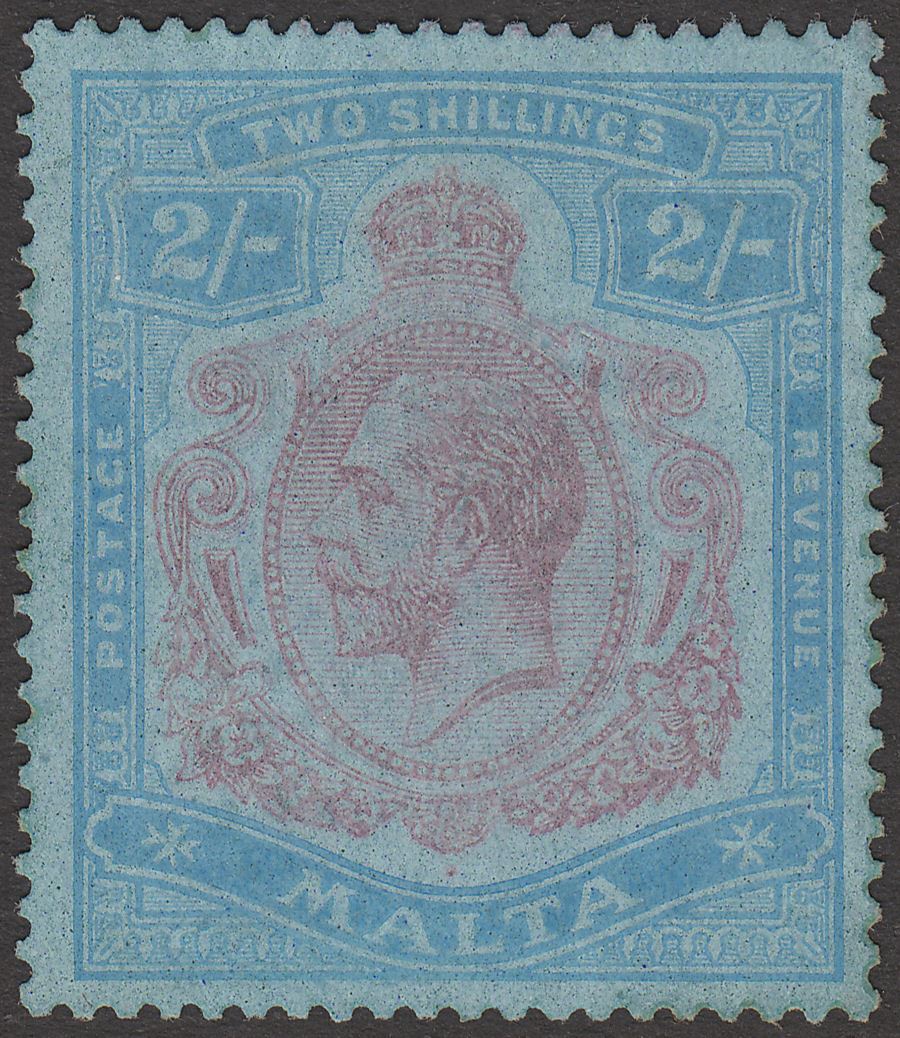 Malta 1922 KGV 2sh Purple + Blue on Blue wmk Script Unused SG103 cat £70 as mint