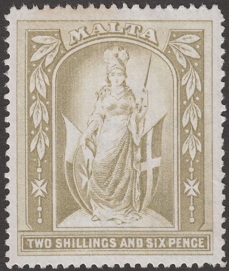 Malta 1899 Queen Victoria 2sh6d Olive-Grey Unused SG34 cat £45 as mint cleaned?