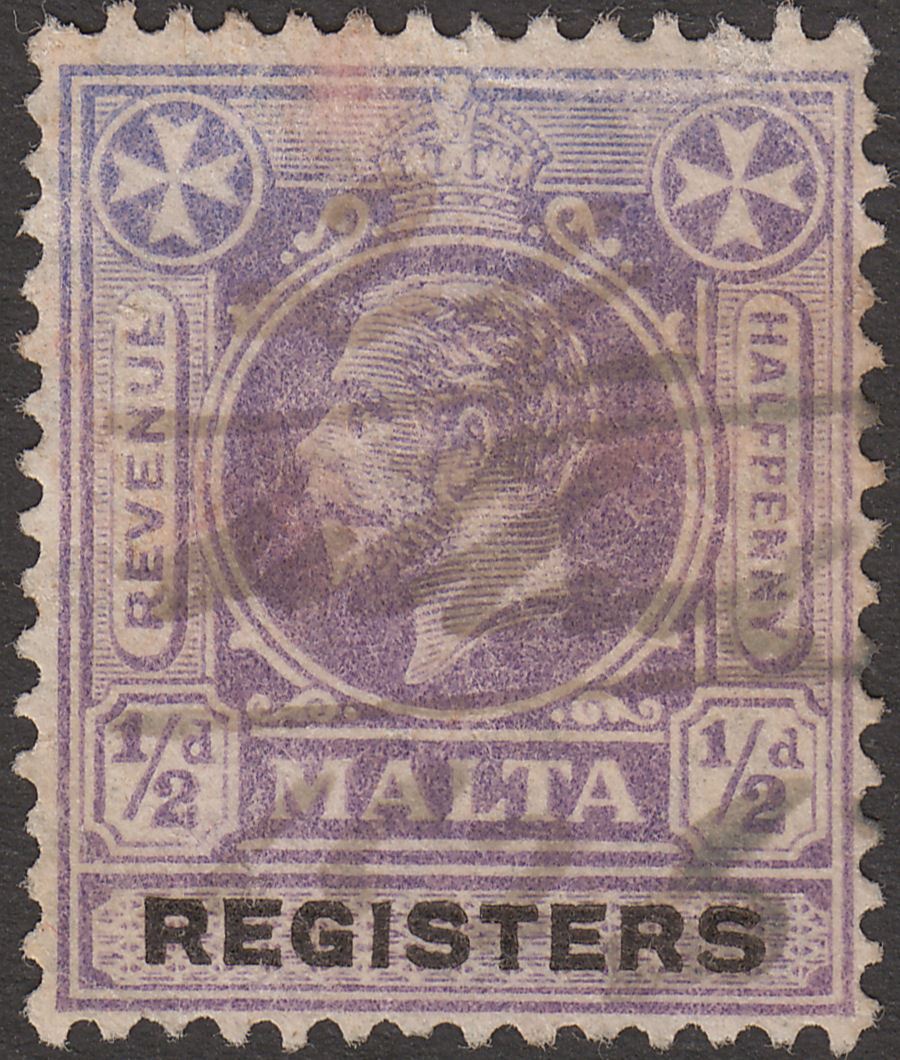Malta 1925 KGV Revenue Registers ½d Purple and Black Used