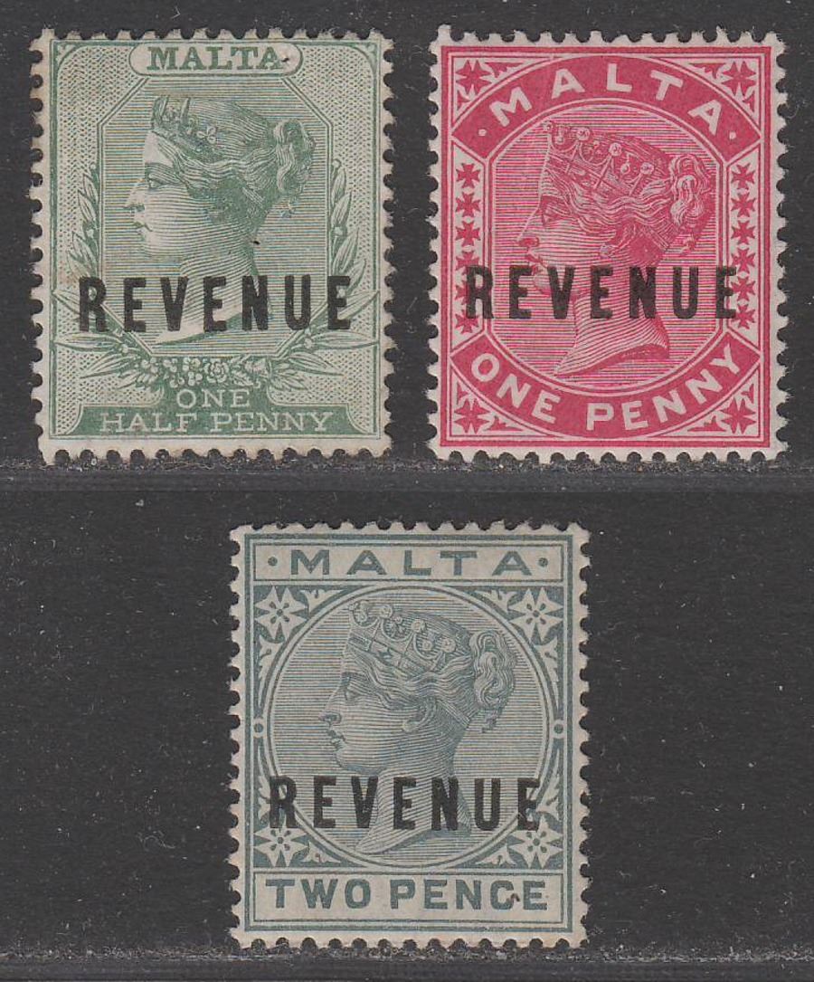 Malta 1899-1901 QV Revenue Overprint ½d, 1d, 2d Mint / Unused