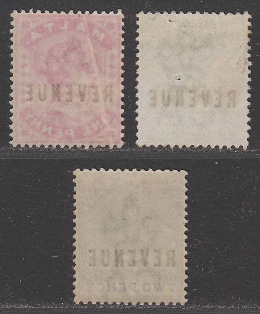 Malta 1899-1901 QV Revenue Overprint ½d, 1d, 2d Mint / Unused