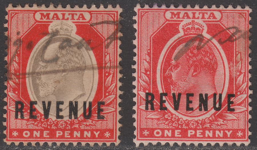 Malta 1904-06 KEVII Revenue Overprint 1d Red and Grey-Brown, 1d Red Used