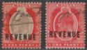 Click for more photos and details Malta 1904-06 KEVII Revenue Overprint 1d Red and Grey-Brown, 1d Red Used