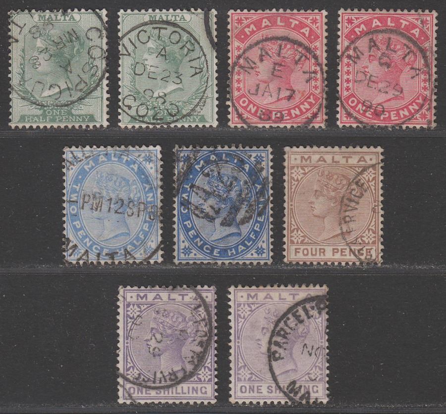 Malta 1885-90 Queen Victoria Part Set to 1sh with Shades Used
