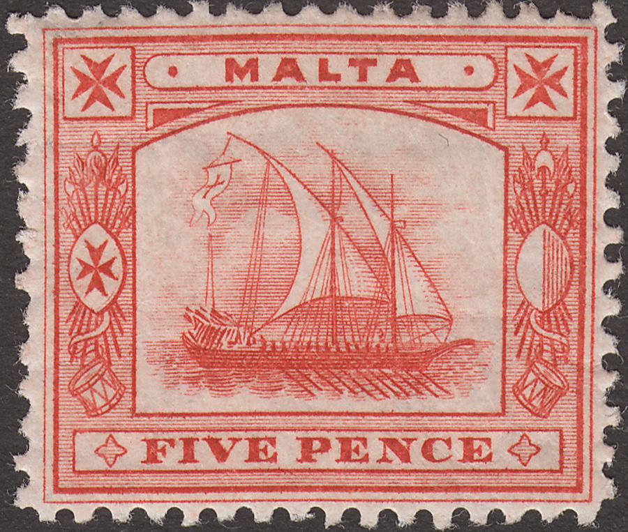 Malta 1899 QV Galley 5d Vermilion Mint SG33 cat £45