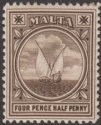 Click for more photos and details Malta 1899 Queen Victoria Fishing Boat 4½d Sepia Mint SG32 cat £26
