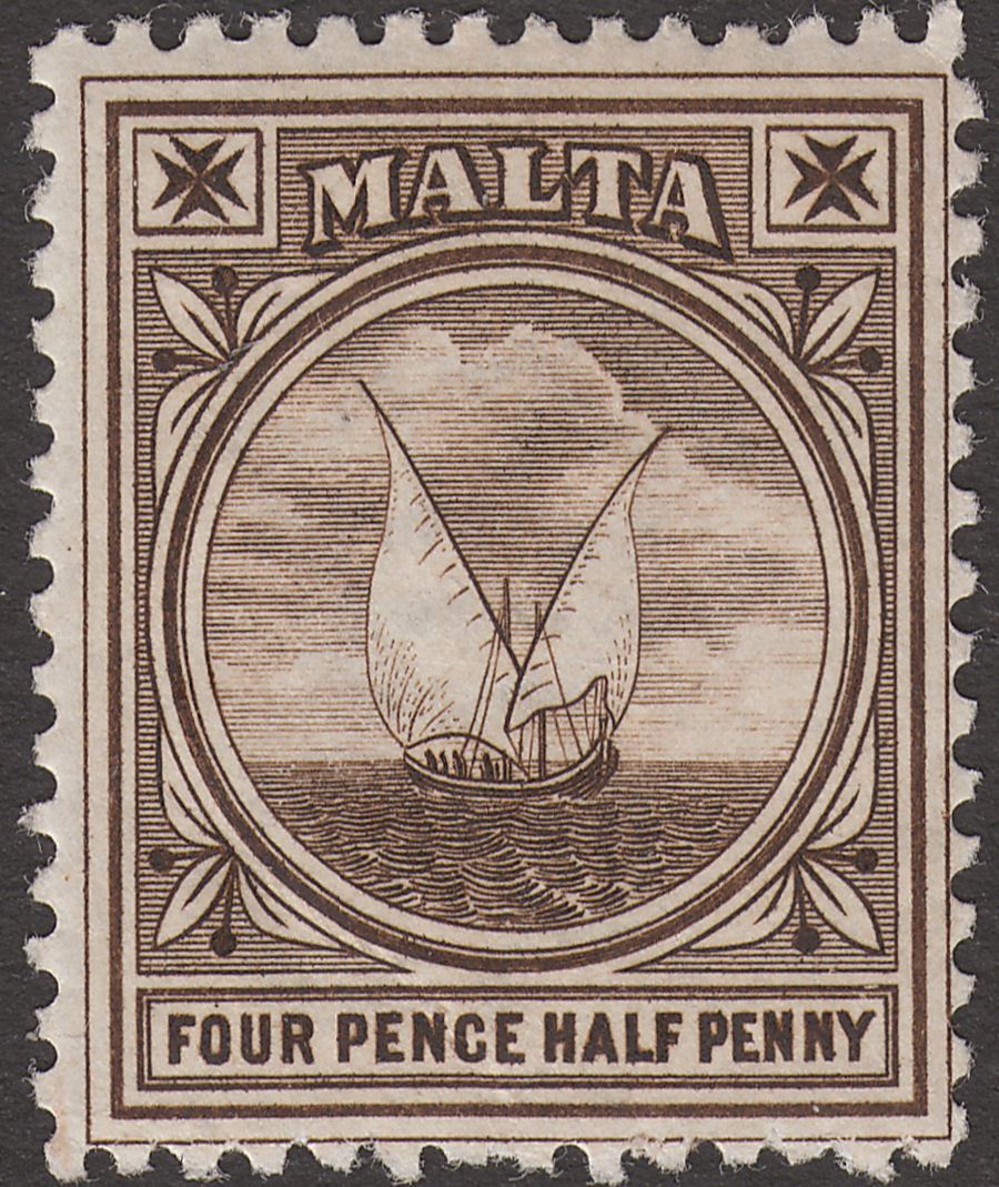 Malta 1899 QV Fishing Boat 4½d Sepia Mint SG32