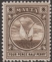 Click for more photos and details Malta 1899 QV Fishing Boat 4½d Sepia Mint SG32