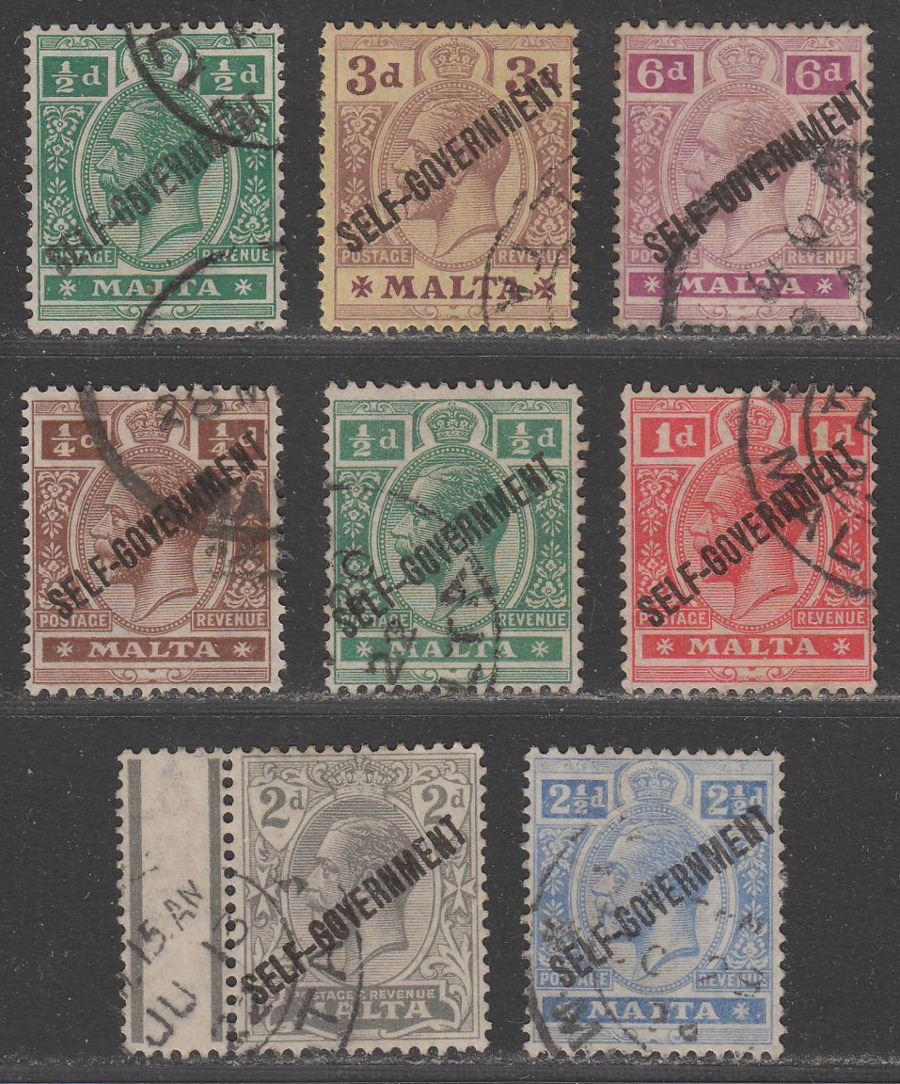 Malta 1922 King George V Self-Government Overprint Selection to 6d Used
