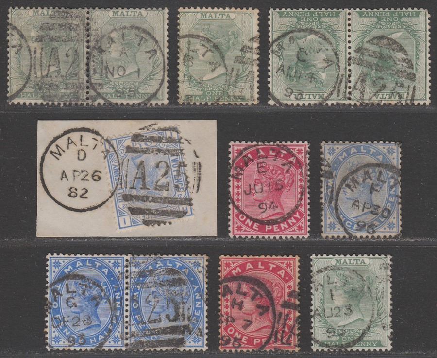 Malta QV Selection Used with A25 Malta Code A - I Duplex Postmarks inc GB Abroad