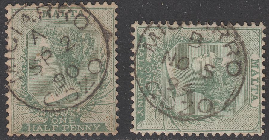 Malta QV ½d Green Used with MIGIARRO Code A and Code B Postmarks
