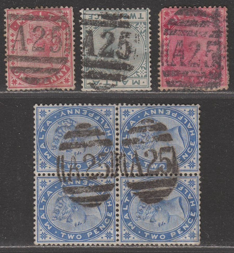 Malta QV Selection Used with A25 Oval Postmarks