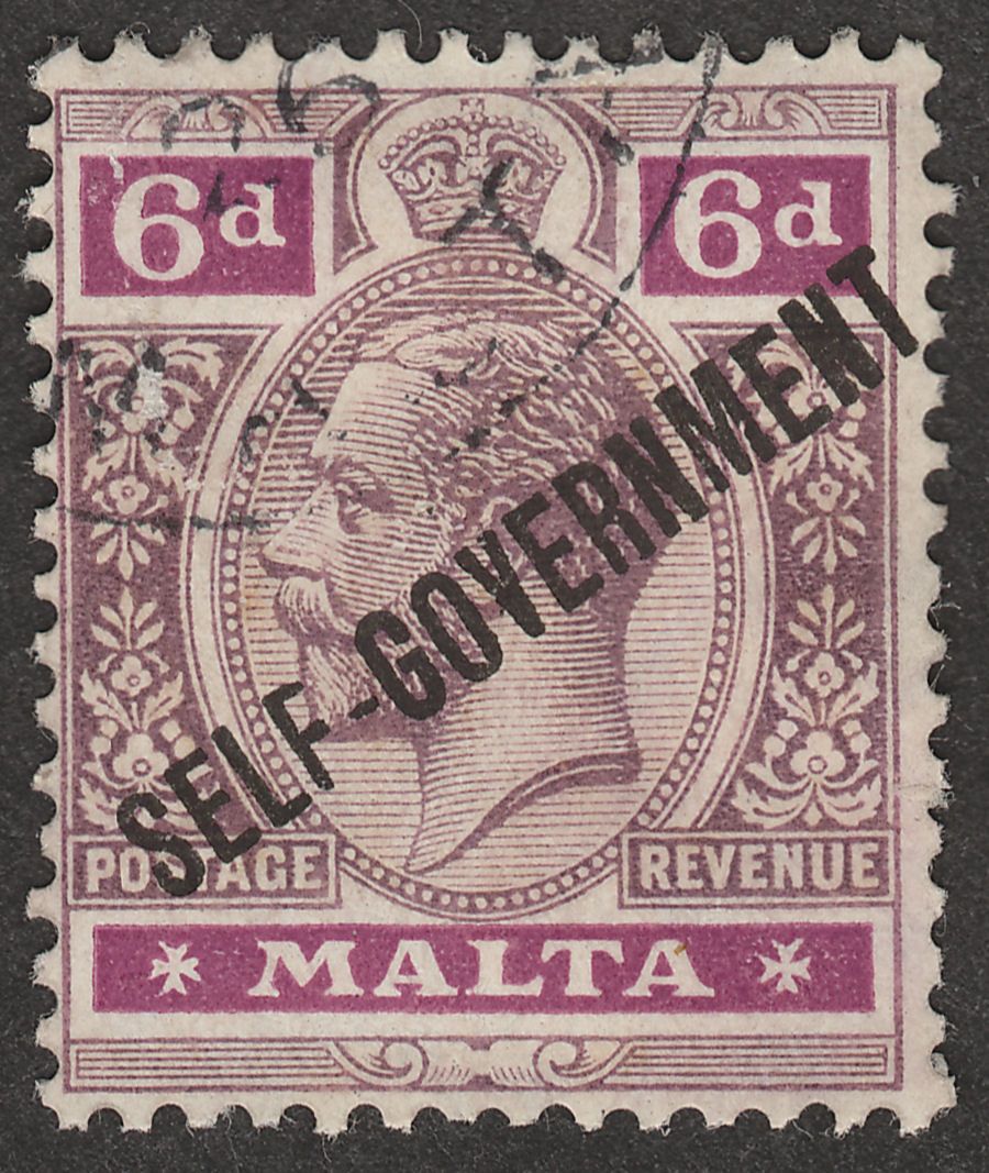 Malta 1922 KGV Self Government 6d Dull and Bright Purple wmk Script Used SG119