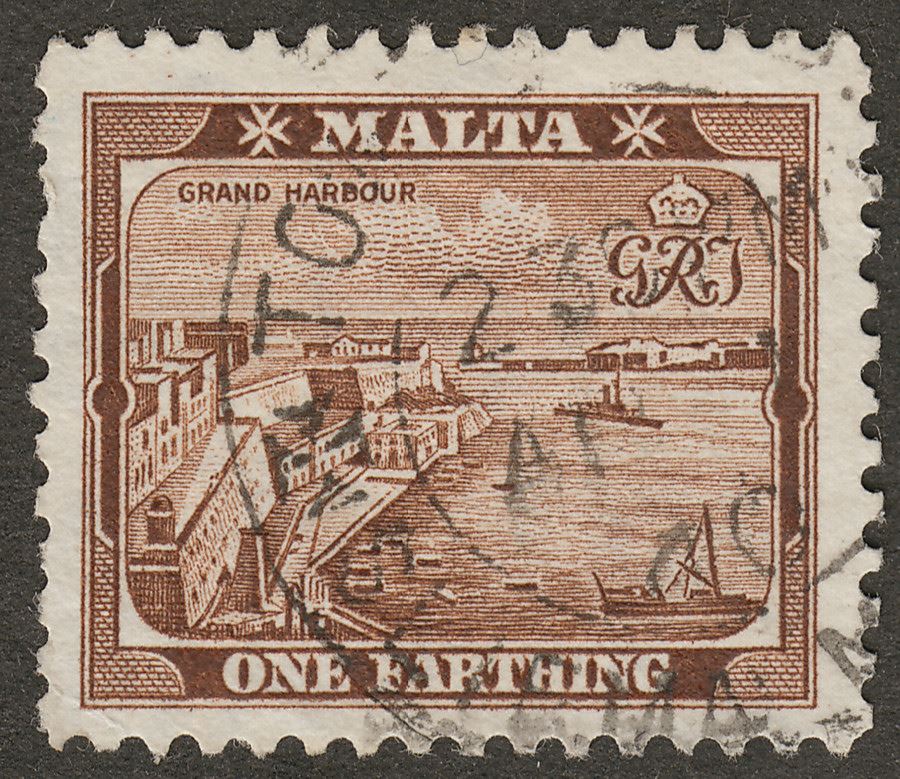 Malta 1940 KGVI ¼d Brown Used with part TOWER RD BO / SLIEMA Postmark SG217