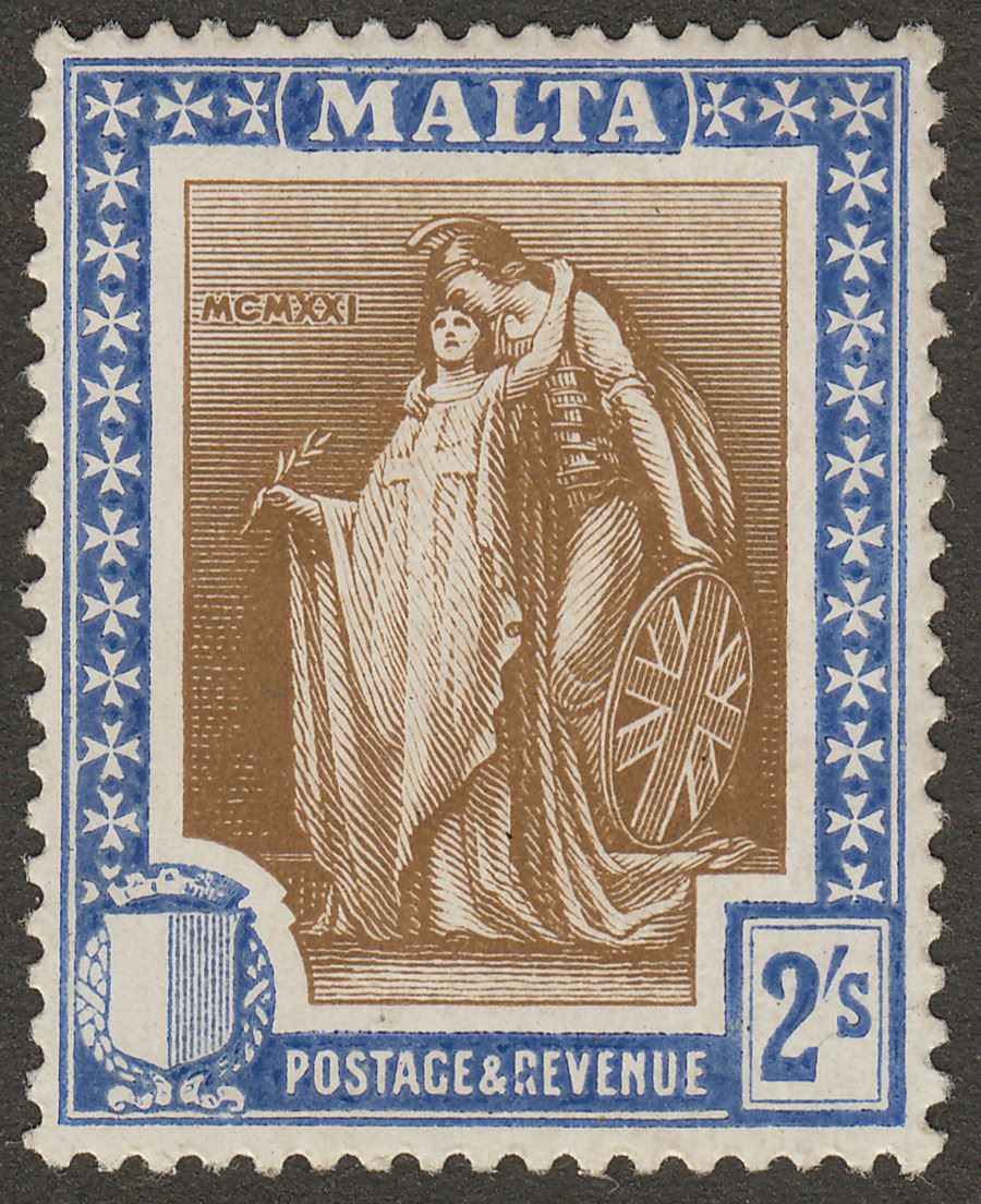 Malta 1922 KGV Figure 2sh Brown and Blue Mint SG135